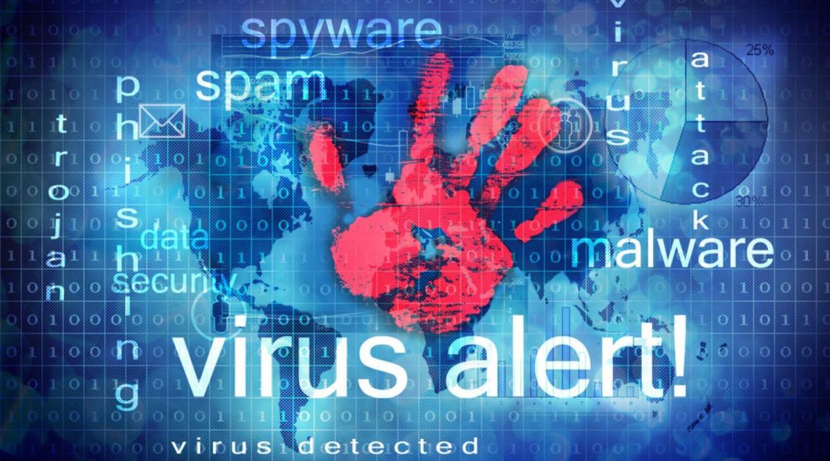virus alert with red hand print