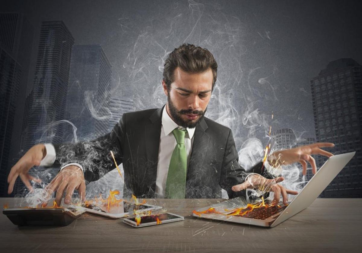 man multitasking