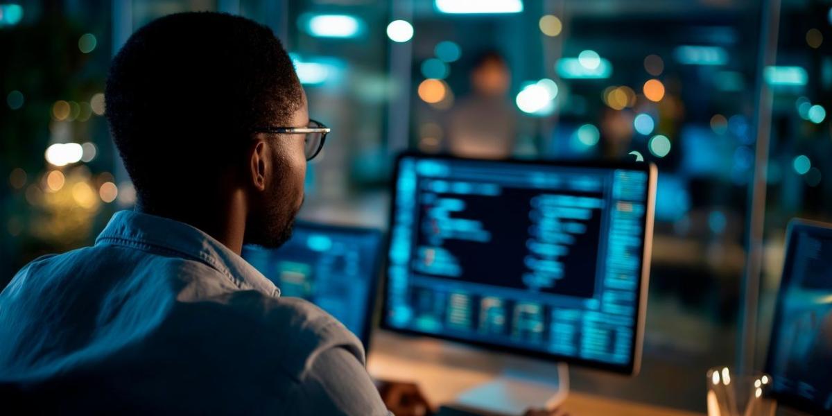 IT professional monitoring enterprise systems and network performance through analytics dashboard
